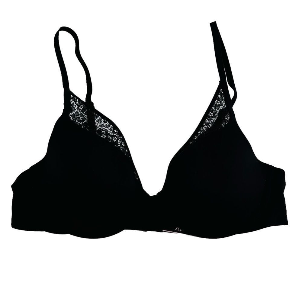 Victoria’s Secret black lace trim smooth demi bra size 34B